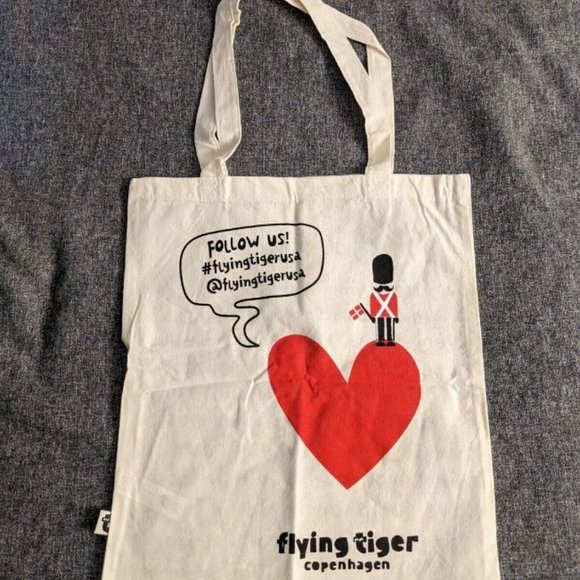 Flying Tiger Copenhagen Halloj Heart Denmark Love Tote Bag Natural Canvas - Picture 5 of 6